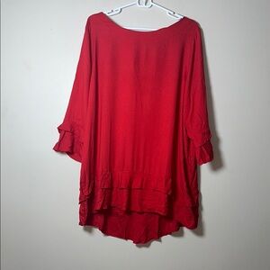Ellos Plus Size Red Tiered Ruffle Tunic With Tie Back Size 22 Women's